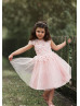 Cap Sleeves Lace Tulle Keyhole Back Fancy Flower Girl Dress